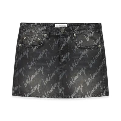 BALENCIAGA Women's Allover Logo Low Waist Mini Skirt "Black"