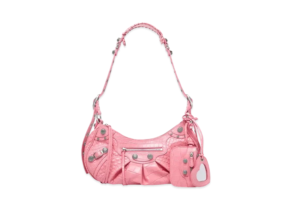 BALENCIAGA Le Cagole Small Shoulder Bag Crocodile Embossed "Pink"