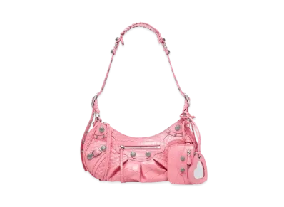 BALENCIAGA Le Cagole Small Shoulder Bag Crocodile Embossed "Pink"