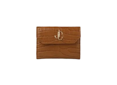 Jimmy Choo Odile Croco Embossed Leather Wallet With JC Logo "Light Gold/Dark Tan"