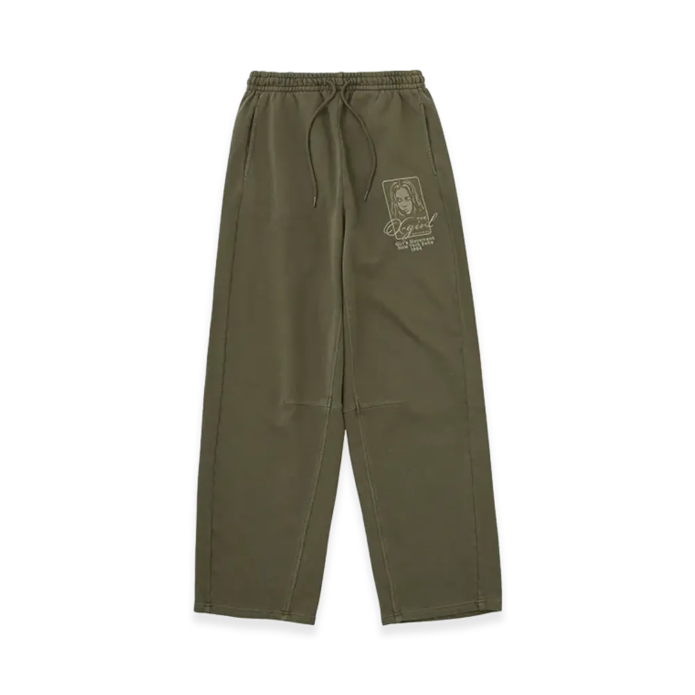 X-Girl Women's Pigment Dyed Face And Logo Square Patch Sweatpants "Olive"