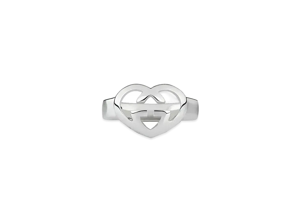 GUCCI Heart shaped Interlocking Double G Ring "Silver"