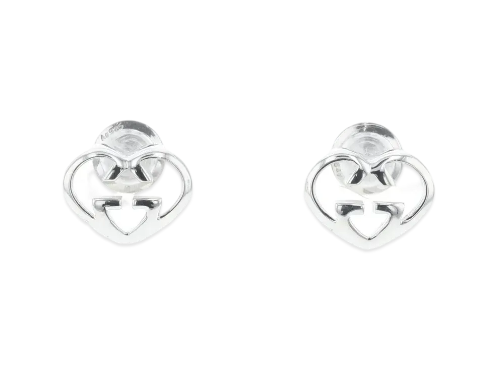 GUCCI Heart Shaped Interlocking Double G Earrings "Silver"