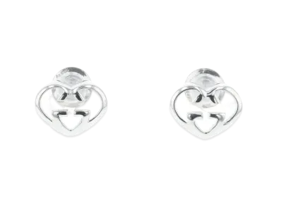 GUCCI Heart Shaped Interlocking Double G Earrings "Silver"