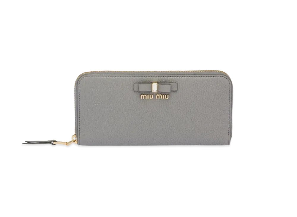 MIU MIU Madras Leather Wallet "Light Gray"