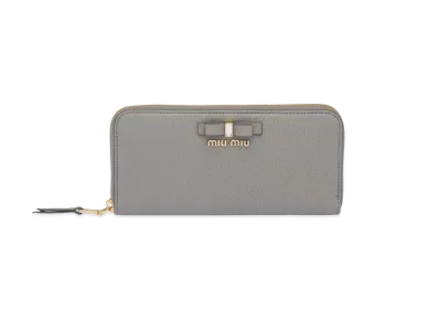 MIU MIU Madras Leather Wallet "Light Gray"