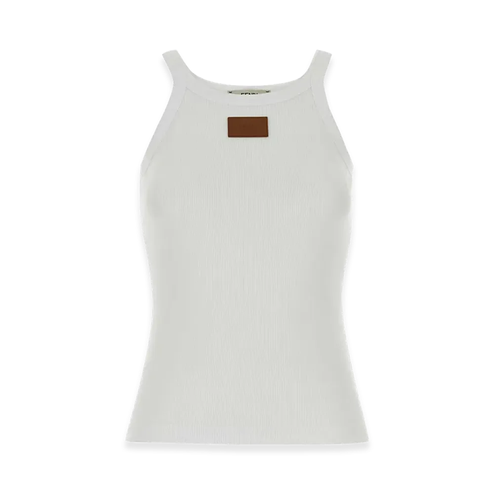 FENDI Women's Ribs Top With Logo Embroidery "White"