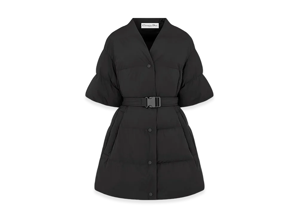 Dior Women's Dioralps Mid-Length Puffer Jacket with Belt Quilted Technical Taffeta "Black"