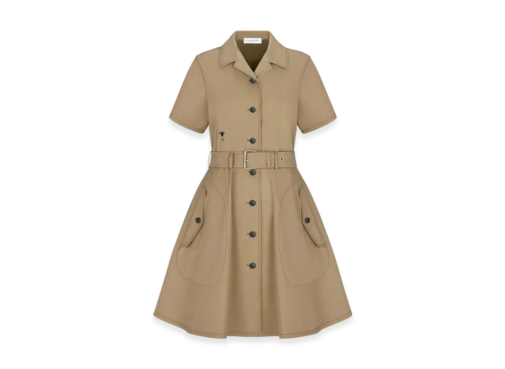 Dior Women's Belted Dress Cotton Gabardine "Beige"