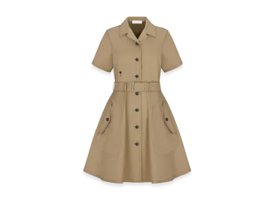 Dior Women's Belted Dress Cotton Gabardine "Beige"