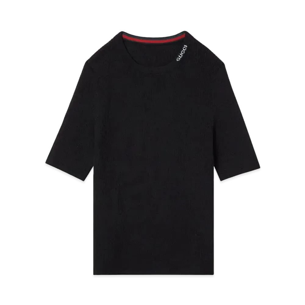 GUCCI Extra Fine Wool and Silk Rib Top "Black"