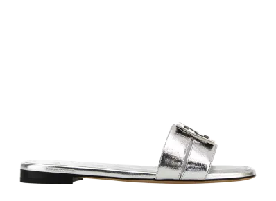 FENDI Women's Leather Baguette Slippers "Silver"