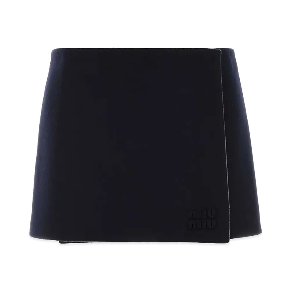 MIU MIU Women's Wool Blend Reversible Mini Skirt "Multicolor/Midnight Blue"