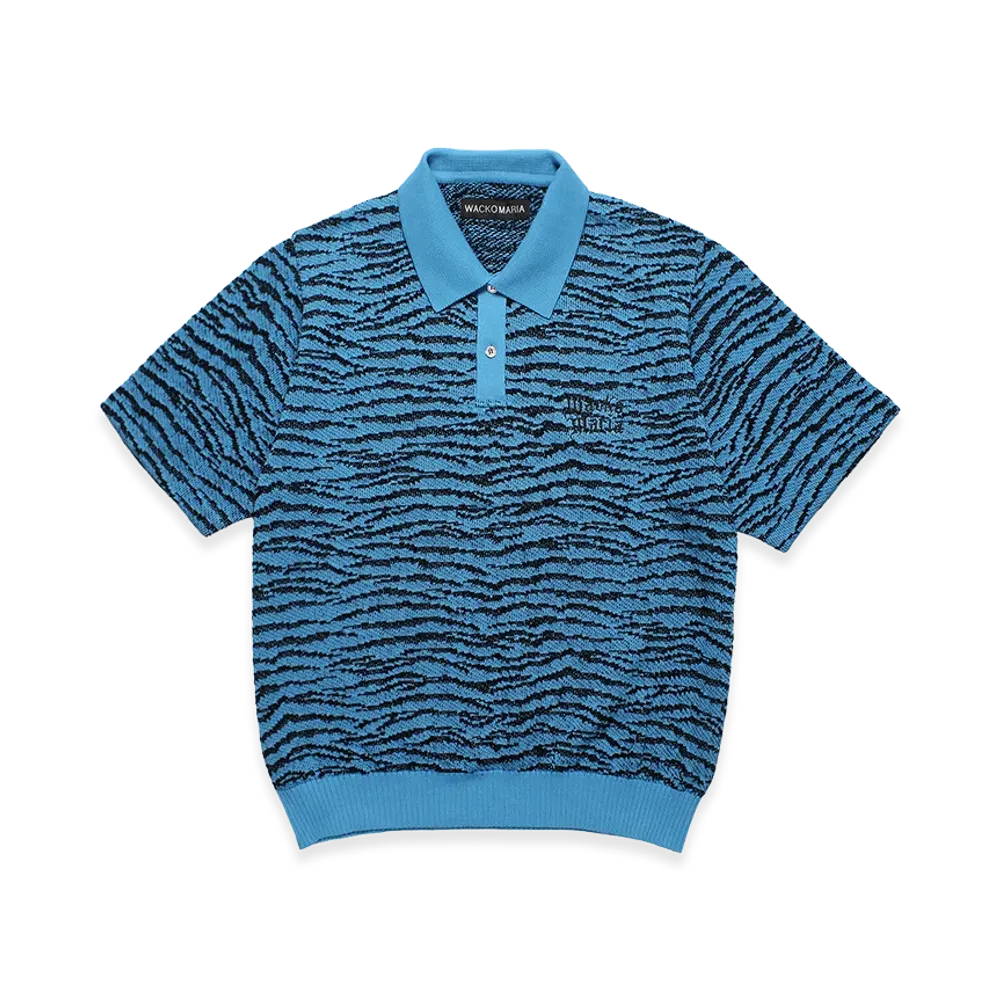 WACKO MARIA Tiger Jacquard Knit Polo Shirt "Blue"