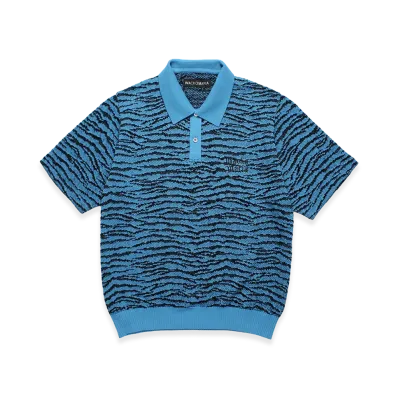 WACKO MARIA Tiger Jacquard Knit Polo Shirt "Blue"