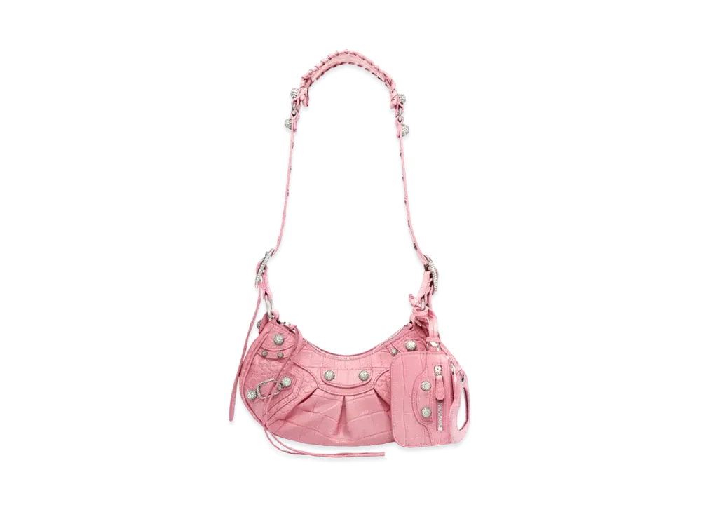 BALENCIAGA Le Cagole XS Shoulder Bag Crocodile Embossed With Rhinestones "Pink"