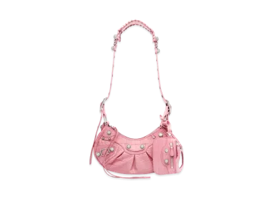 BALENCIAGA Le Cagole XS Shoulder Bag Crocodile Embossed With Rhinestones "Pink"