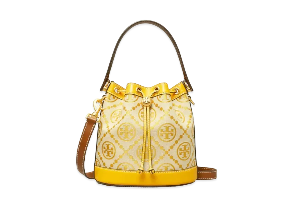 Tory Burch T Monogram Jacquard Bucket Bag "Gold Finch"