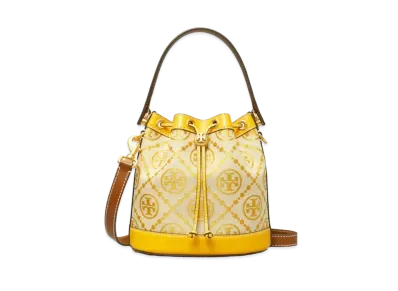 Tory Burch T Monogram Jacquard Bucket Bag "Gold Finch"