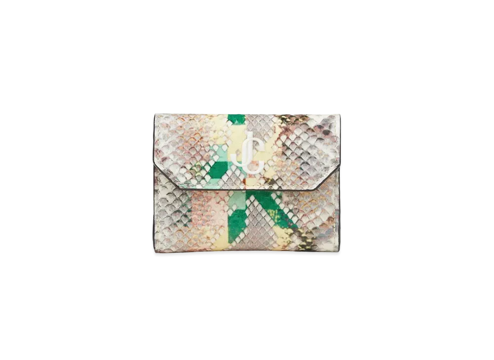 Jimmy Choo Odile Glossy Rainbow Elaphe Wallet With JC Logo "Latte/Sunrise Mix"