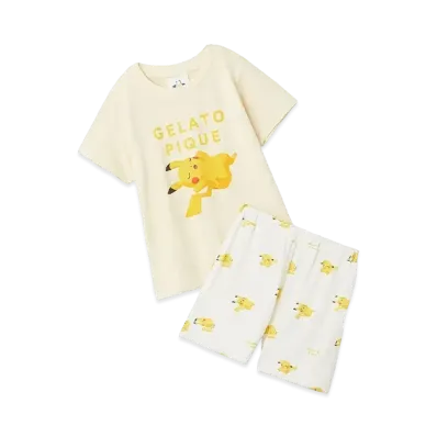 GELATO PIQUE x Pokemon Sleep Kids Cool To The Touch Print T-Shirt & Short Pants Set "Yellow"