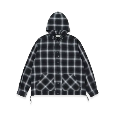 SEDAN ALL-PURPOSE Ombre Plaid Hooded Shirt "Black Plaid"
