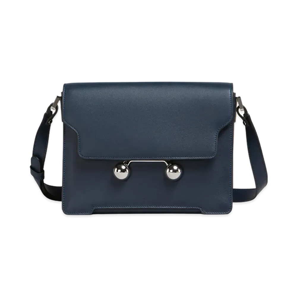 MARNI Trunkaroo Medium Shoulder Bag in Leather "Night Blue"