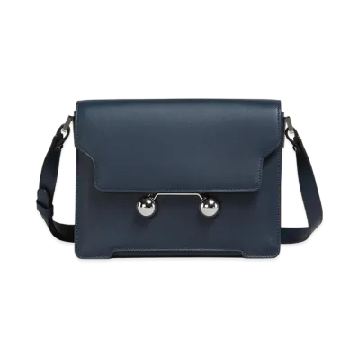 MARNI Trunkaroo Medium Shoulder Bag in Leather "Night Blue"