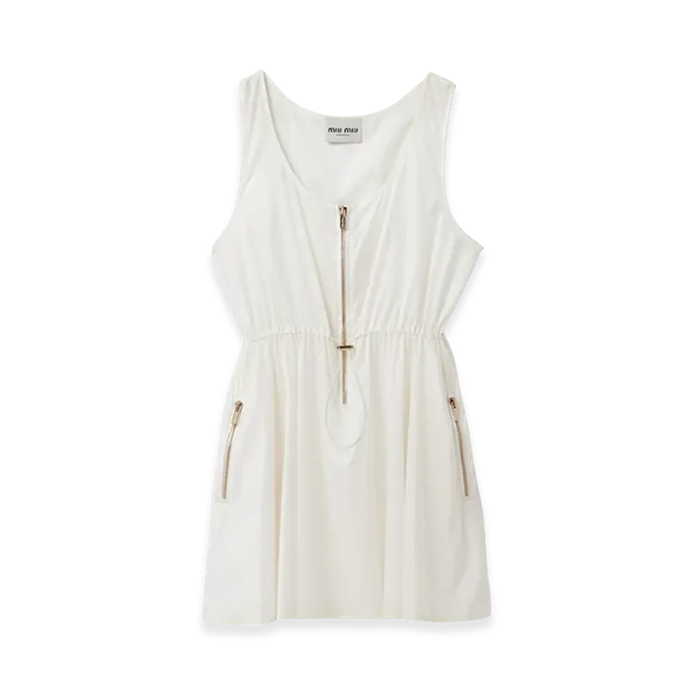 MIU MIU Women's Sleeveless Technical Silk Dress "White"