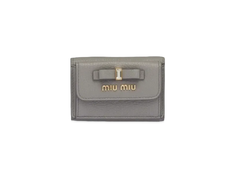 MIU MIU Madras Leather Wallet "Light Gray"