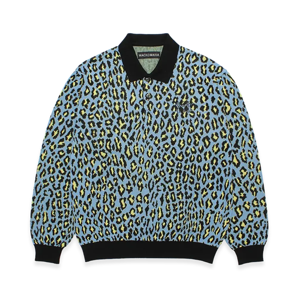 WACKO MARIA Leopard Jacquard Polo Shirt "Blue"