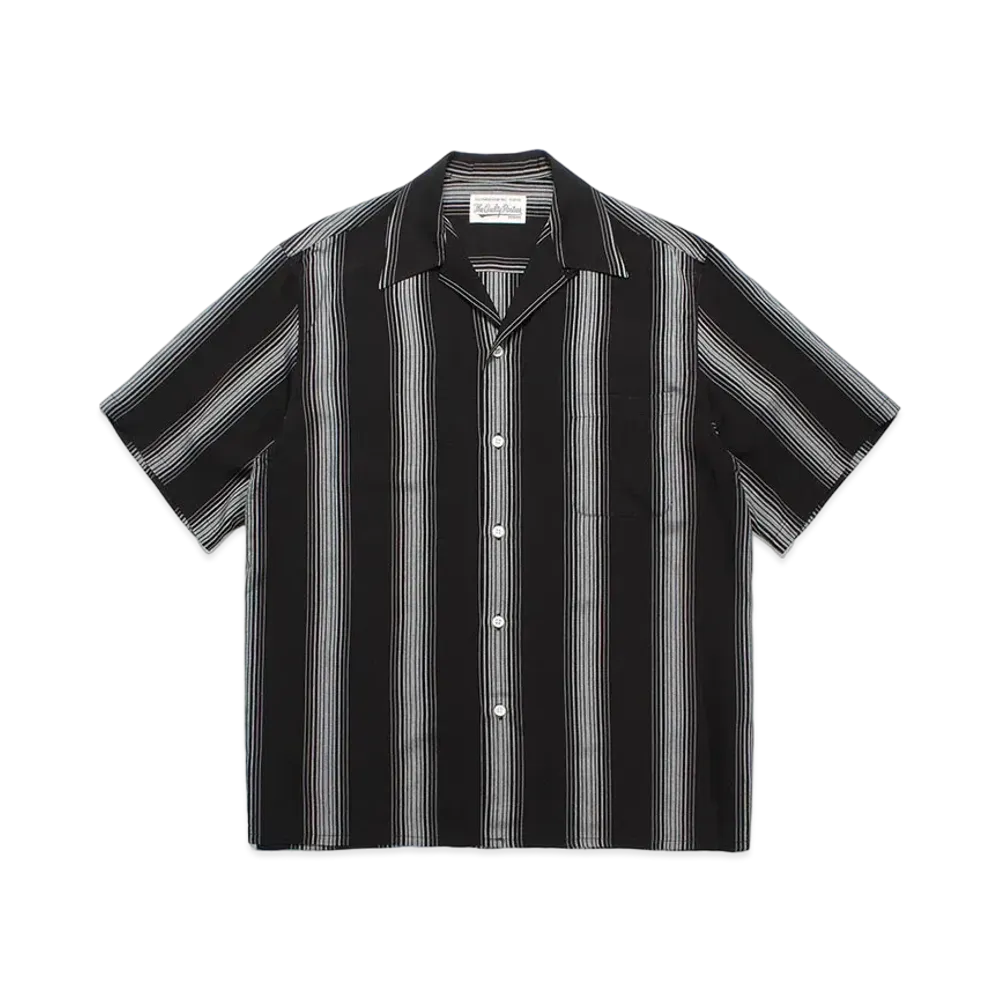 WACKO MARIA Striped Open Collar Shirt "Black"