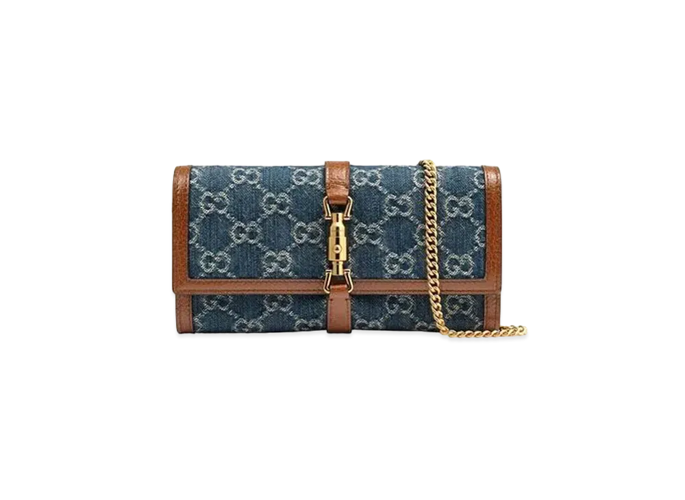 GUCCI Jackie 1961 Chain Wallet "Blue/Ivory GG Denim"
