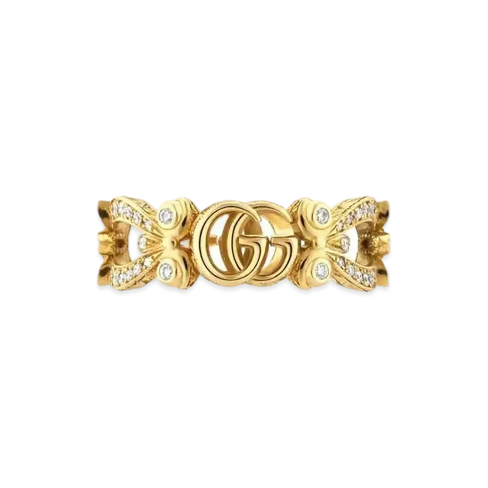 GUCCI Gucci Flora 18K Ring With Pave Diamonds "Gold"