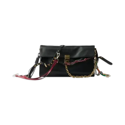 PRADA Soft Sound Large Leather Shoulder Bag with Charms "Black"