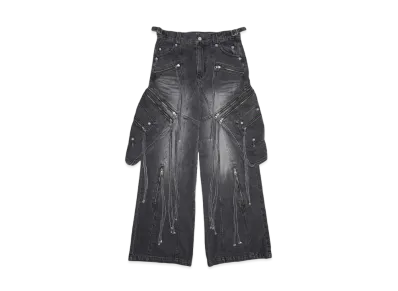 SURGERY oblique cargo jeans "BLACK DENIM"