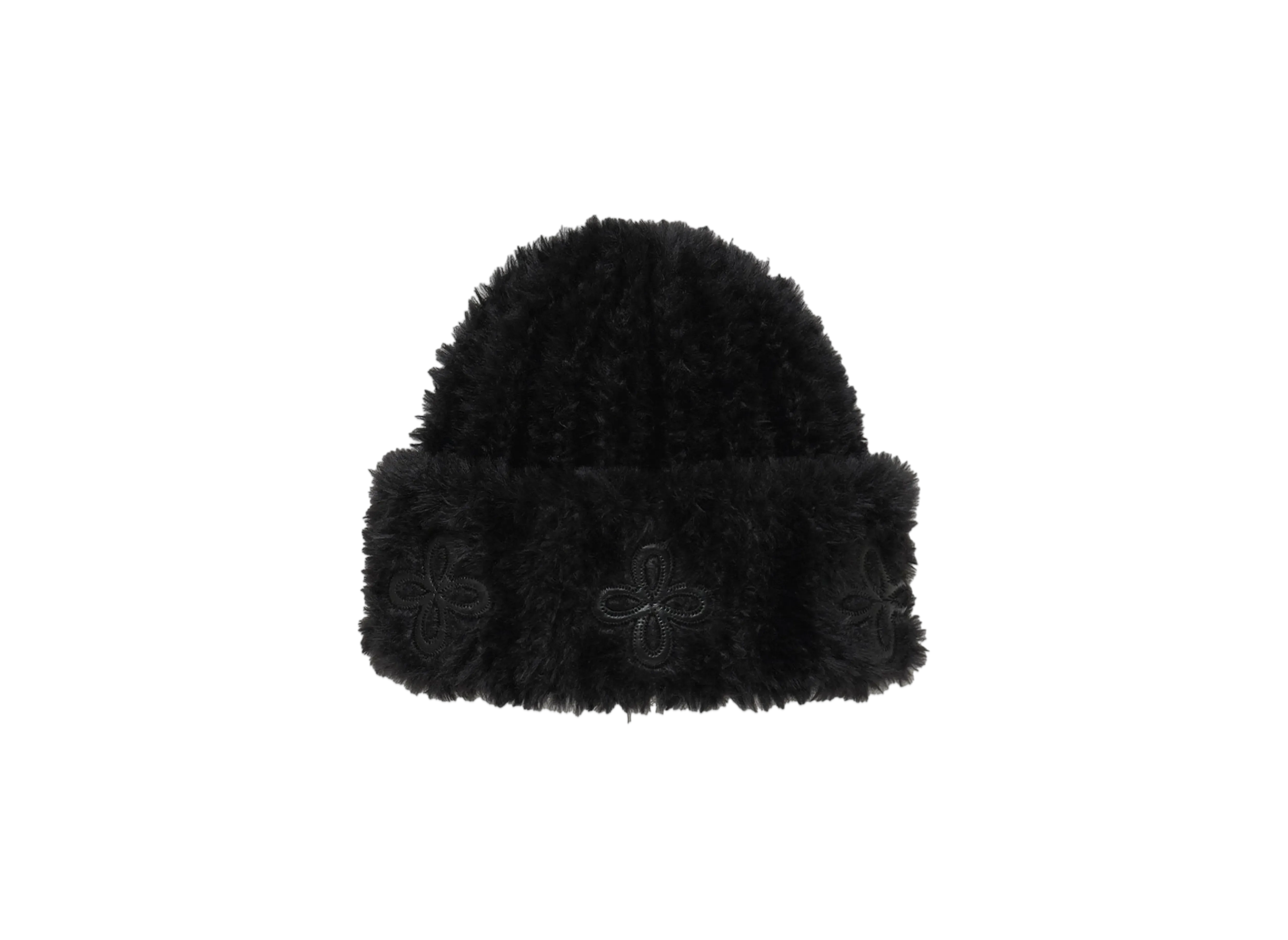 SURGERY leather patch fur beanie "BLACK"