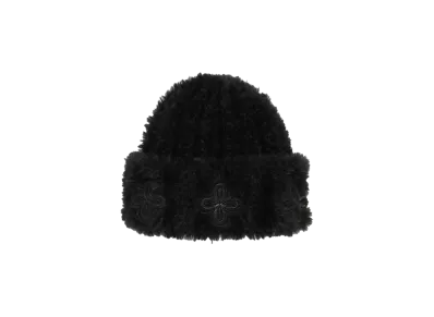 SURGERY leather patch fur beanie "BLACK"