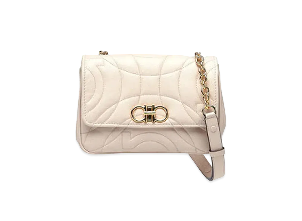 Salvatore Ferragamo Quilted Gancini Cross Body Bag (S) "Bone"