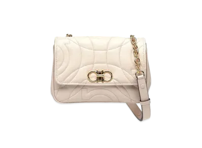 Salvatore Ferragamo Quilted Gancini Cross Body Bag (S) "Bone"