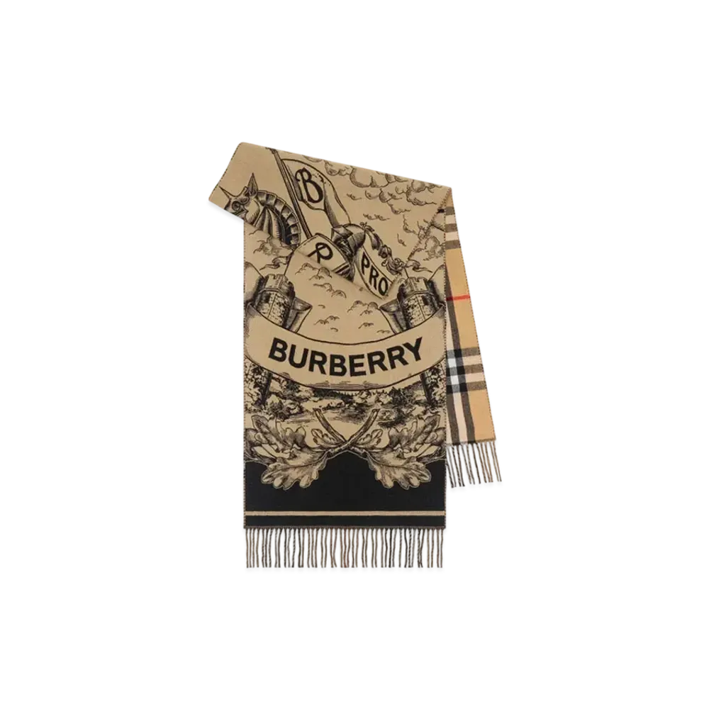 Burberry Reversible EKD Cashmere Scarf "Archive Beige"