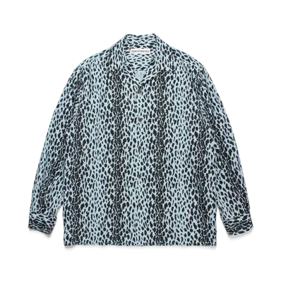 WACKO MARIA Leopard Open Collar Shirt "Blue"