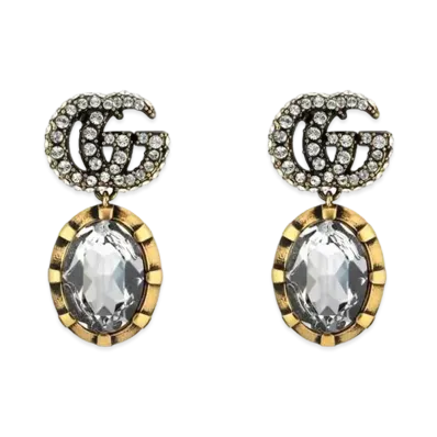 GUCCI Double G Earrings With Crystals "Silver"
