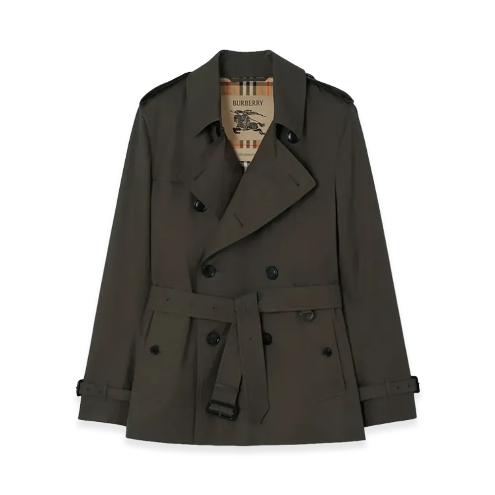 Burberry Extra Short Tropical Gabardine Kensington Trench Coat "Graphite Grey"