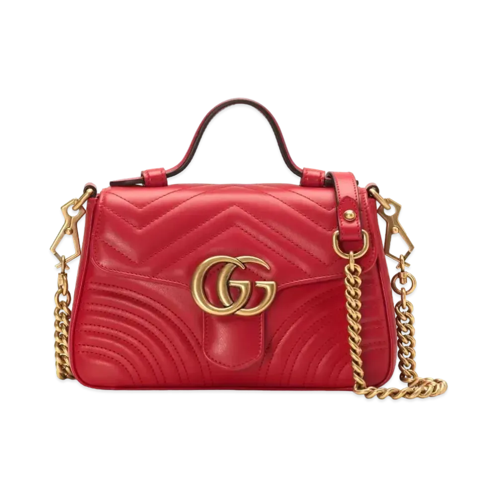 GUCCI GG Marmont Mini Top Handle Bag "Hibiscus Red Chevron"
