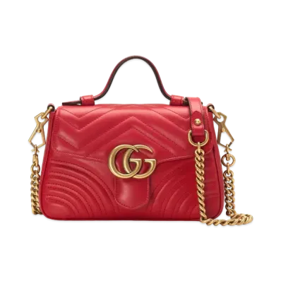 GUCCI GG Marmont Mini Top Handle Bag "Hibiscus Red Chevron"