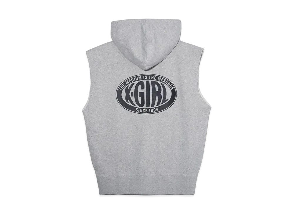 X-Girl Oval Logo Zip Up Sweat Vest "Ash"
