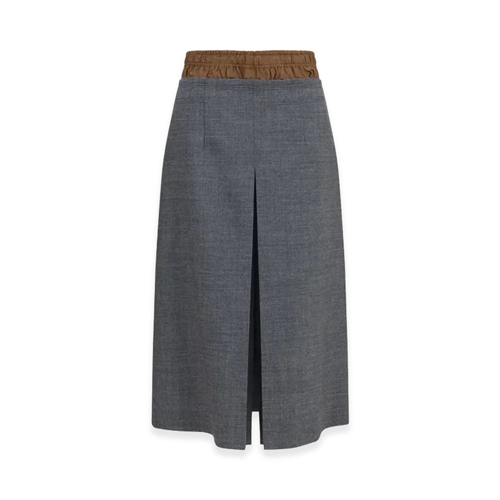 PRADA Women's Pleated Wool Midi Skirt "Gray"