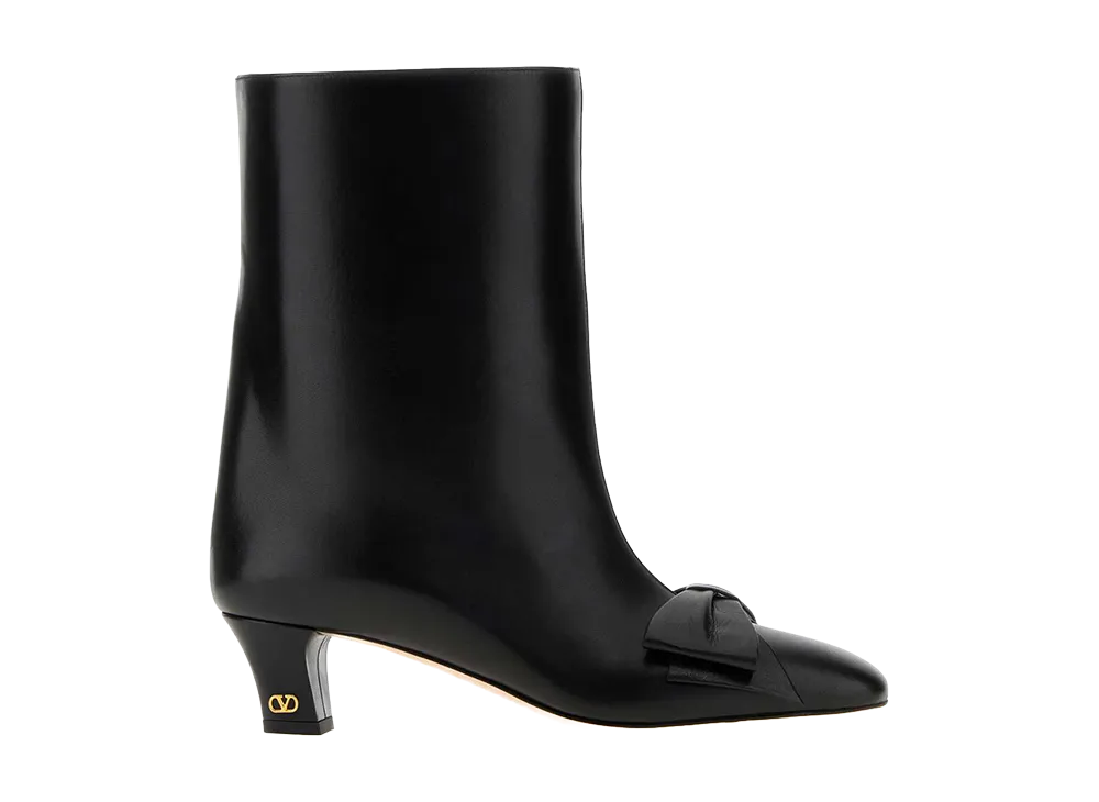 Valentino Garavani Women's Black Leather Bowow Ankle Boots "Black"