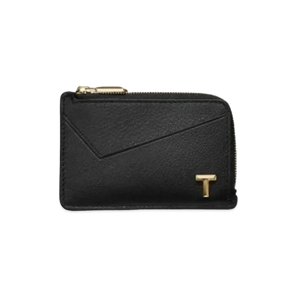 Tiffany & Co. Tiffany T Zip Card Case In Leather "Black"